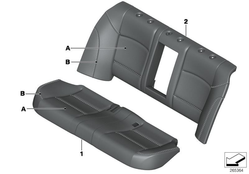 Picture board Individual cover, leather, seat, rear for the BMW 5 Series models  Original BMW spare parts from the electronic parts catalog (ETK) for BMW motor vehicles (car)   Cover backrest, leather, Seat cover, leather