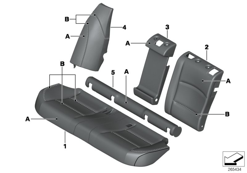 Picture board Individual cover, leather, seat, rear for the BMW 5 Series models  Original BMW spare parts from the electronic parts catalog (ETK) for BMW motor vehicles (car)   Cover backrest, leather, right, Cover, backrest, leather, middle, Leather cove