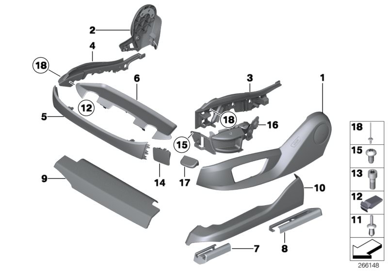 Picture board SEAT FRONT SEAT COVERINGS for the BMW 5 Series models  Original BMW spare parts from the electronic parts catalog (ETK) for BMW motor vehicles (car)   Actuation unit right, Blind rivet, Clamp, Cover, seat, top, Covering cap right, Expanding 
