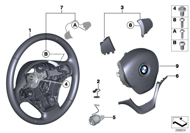 Picture board Steering wheel, leather for the BMW 1 Series models  Original BMW spare parts from the electronic parts catalog (ETK) for BMW motor vehicles (car)   Airbag module, driver´s side, connecting line, steering wheel, Cover, steering wheel black, 