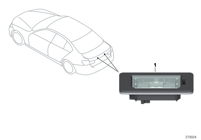 Illustration du Eclairage de plaque LED pour les BMW 4 Série Modèles  Pièces de rechange d'origine BMW du catalogue de pièces électroniques (ETK) pour véhicules automobiles BMW (voiture)   Number-plate light LED