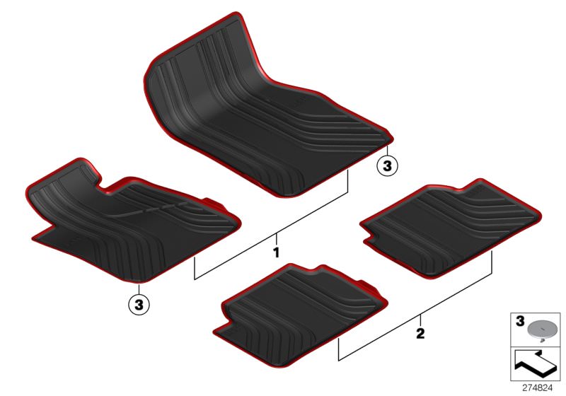 Picture board Floor mat, Allweather for the BMW 3 Series models  Original BMW spare parts from the electronic parts catalog (ETK) for BMW motor vehicles (car) 