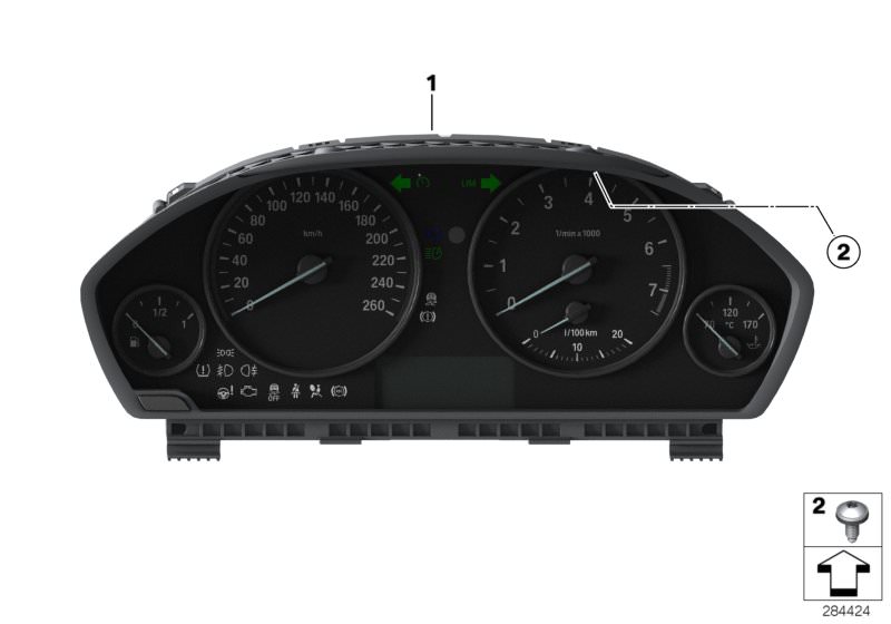 Picture board Instrument cluster for the BMW 4 Series models  Original BMW spare parts from the electronic parts catalog (ETK) for BMW motor vehicles (car)   Instrument cluster, Screw, self tapping