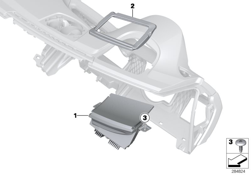 Illustration du Affichage tête-haute (HUD) pour les BMW 3 Série Modèles  Pièces de rechange d'origine BMW du catalogue de pièces électroniques (ETK) pour véhicules automobiles BMW (voiture)   Head-up display, Oval-head screw/washer assembly, Sound insulat