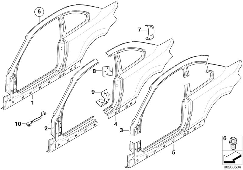 Picture board BODY-SIDE FRAME for the BMW 1 Series models  Original BMW spare parts from the electronic parts catalog (ETK) for BMW motor vehicles (car)   Bracket, side panel, column A right, Column A exterior, right, COLUMN B WITH RIGHT ROCKER PANEL, Rei
