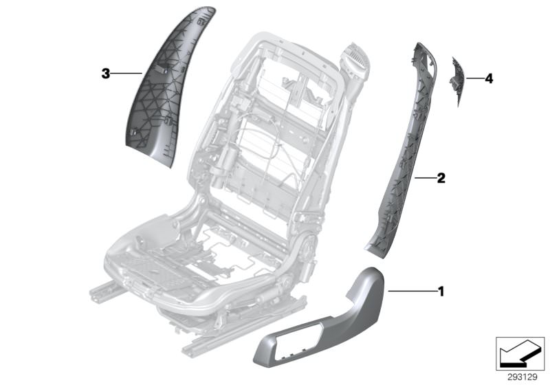 Picture board Individual seat trims, front for the BMW 6 Series models  Original BMW spare parts from the electronic parts catalog (ETK) for BMW motor vehicles (car)   Seat trim, outer left, Trim, backrest, inner right, Trim, backrest, outer left, Trim, h