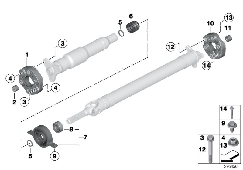 Picture board Drive shaft, single components, 4-wheel for the BMW 3 Series models  Original BMW spare parts from the electronic parts catalog (ETK) for BMW motor vehicles (car)   Centering sleeve, Centering sleeve hard, Centre Mount, aluminium, DAMPER RIN