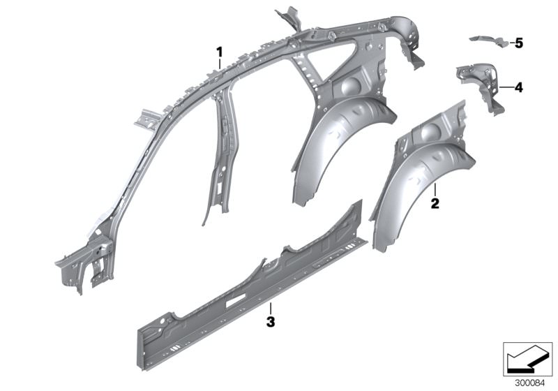 Picture board Side frame, inner for the BMW 3 Series models  Original BMW spare parts from the electronic parts catalog (ETK) for BMW motor vehicles (car)   Frame side member, inner right, LEFT INTERIOR COLUMN D, Right interior side frame, Water channel c