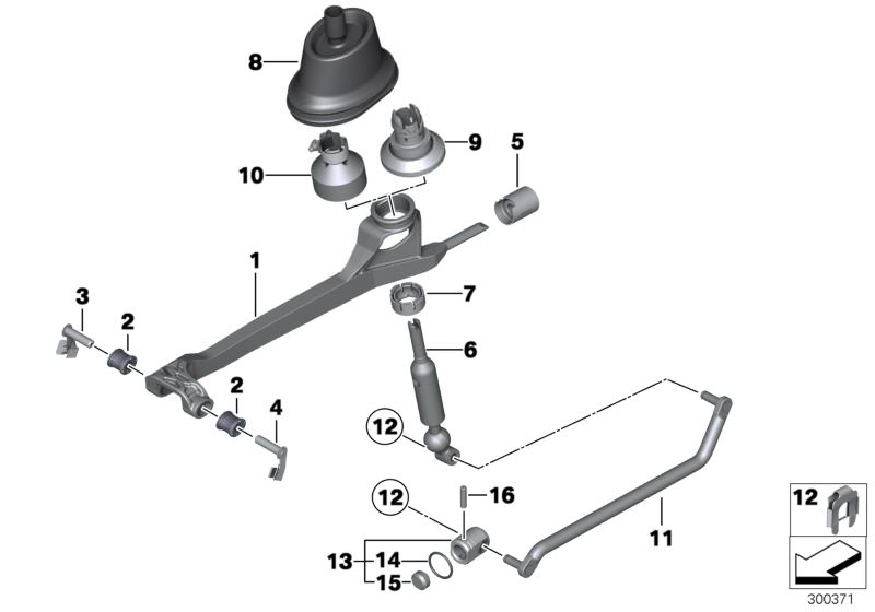 Picture board Gearshift, mechanical transmission for the BMW X Series models  Original BMW spare parts from the electronic parts catalog (ETK) for BMW motor vehicles (car)   Bearing bolt, Bearing, shift lever, Bearing, shifting arm, BUSH BEARING OVAL, Dow