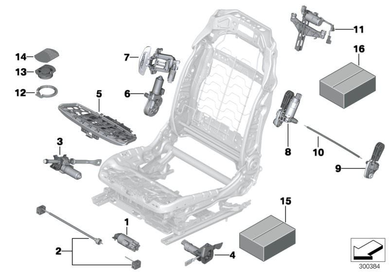 Picture board Seat, front, electrical system & drives for the BMW 5 Series models  Original BMW spare parts from the electronic parts catalog (ETK) for BMW motor vehicles (car)   ACTUATOR F UPPER BACKREST ADJUSTMENT, Attachment set, seat frame, Drive, bac