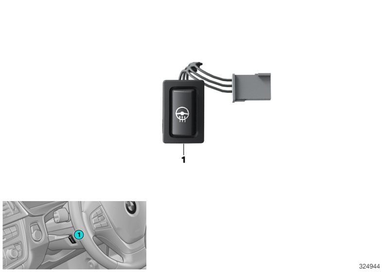 Picture board Switch, steering wheel heater for the BMW 2 Series models  Original BMW spare parts from the electronic parts catalog (ETK) for BMW motor vehicles (car)   Steering wheel heating push-button
