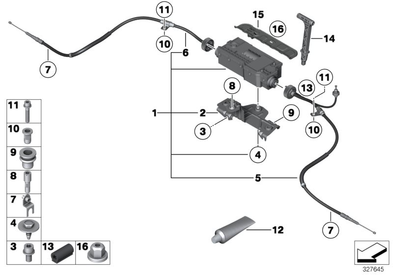 Illustration du Frein de stationnement/unité de réglage pour les BMW 7 Série Modèles  Pièces de rechange d'origine BMW du catalogue de pièces électroniques (ETK) pour véhicules automobiles BMW (voiture) 