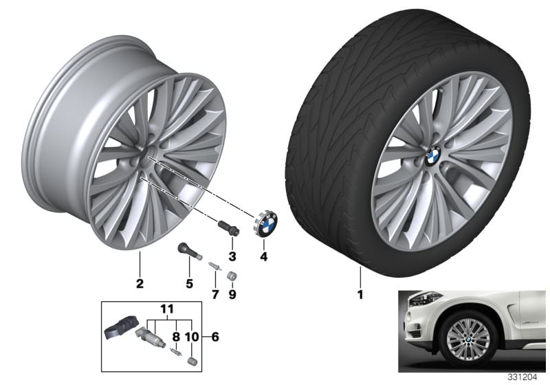 Picture board BMW LA wheel, multi spoke 448 - 19´´ for the BMW X Series models  Original BMW spare parts from the electronic parts catalog (ETK) for BMW motor vehicles (car)   Hub cap with blue ring, Light alloy disc wheel Reflexsilber, Repair kit, screw-