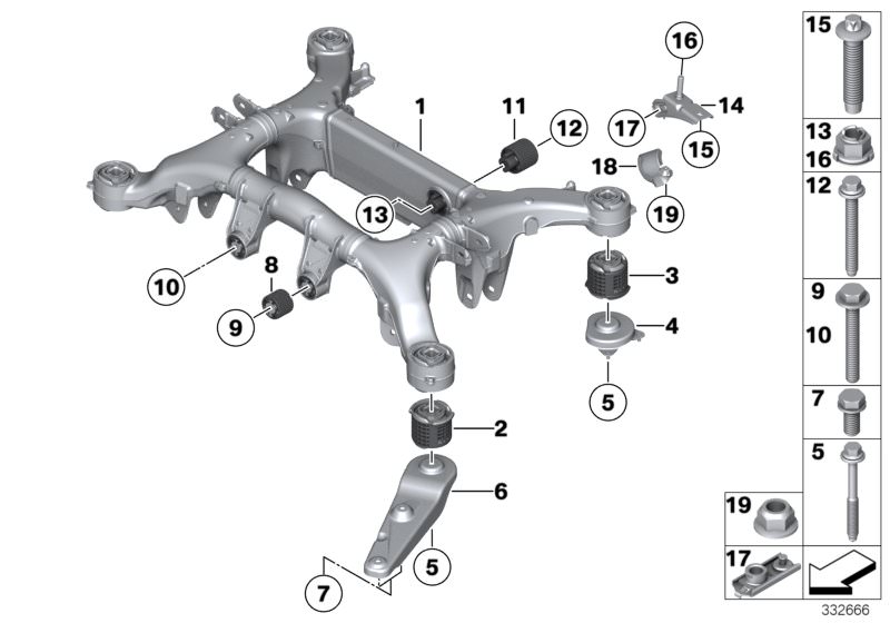 Picture board REAR AXLE CARRIER for the BMW 5 Series models  Original BMW spare parts from the electronic parts catalog (ETK) for BMW motor vehicles (car) 