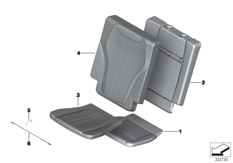 Picture board Seat, rear, cushion, and cover, 3rd row for the BMW X Series models  Original BMW spare parts from the electronic parts catalog (ETK) for BMW motor vehicles (car)   Clamp, Cover backrest leather rear left, Foam part, backrest, rear right, Fo