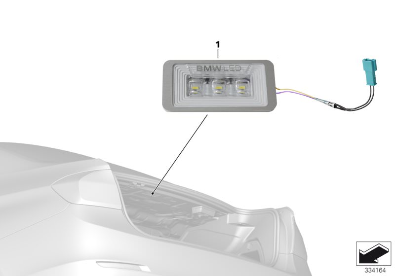 Illustration du Éclaireur coffre à bagages BMW à LED pour les BMW 1 Série Modèles  Pièces de rechange d'origine BMW du catalogue de pièces électroniques (ETK) pour véhicules automobiles BMW (voiture) 