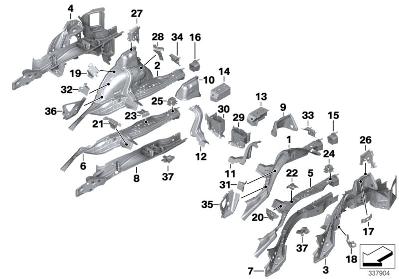 Picture board REAR WHEELHOUSE/FLOOR PARTS for the BMW 4 Series models  Original BMW spare parts from the electronic parts catalog (ETK) for BMW motor vehicles (car)   Bracket DWA, Braket fuel pump, Holder, B+ distributor, Holder, brake hose, right, Holder