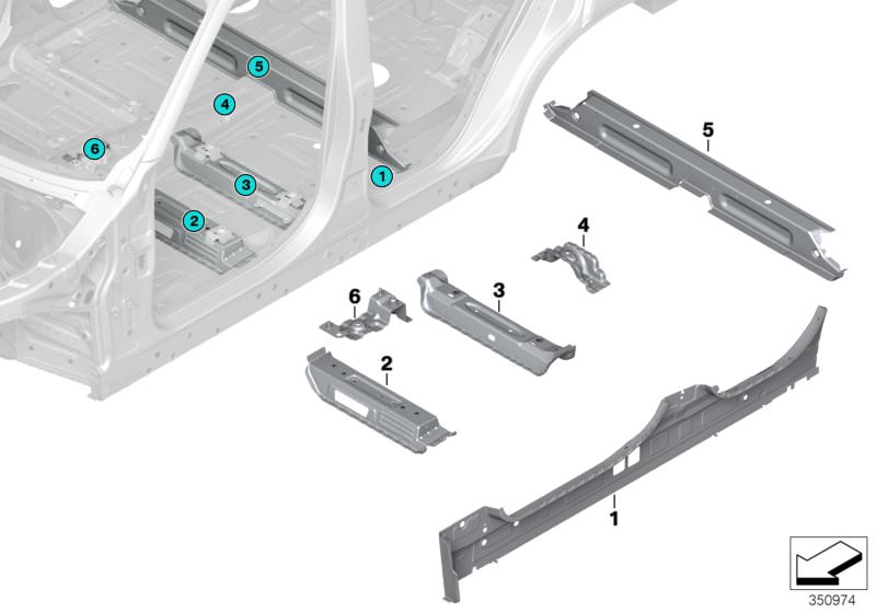 Picture board FLOOR PARTS REAR INTERIOR for the BMW X Series models  Original BMW spare parts from the electronic parts catalog (ETK) for BMW motor vehicles (car)   Bracket, control unit, Floor pan cross member, rear, LEFT FRONT SEAT CONSOLE, Left side me
