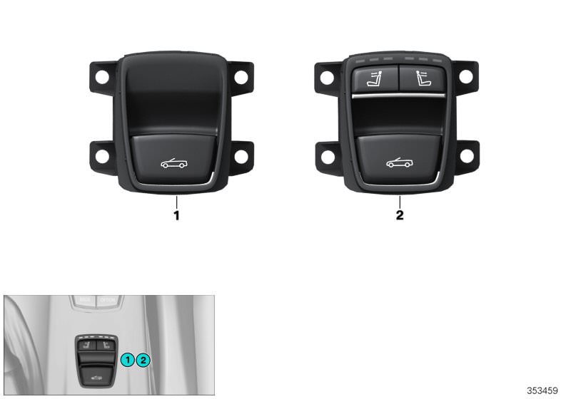 Picture board Switch, soft top, neck warmer for the BMW 4 Series models  Original BMW spare parts from the electronic parts catalog (ETK) for BMW motor vehicles (car)   SWITCH FOLDING TOP, Switch, soft top, neck warmer