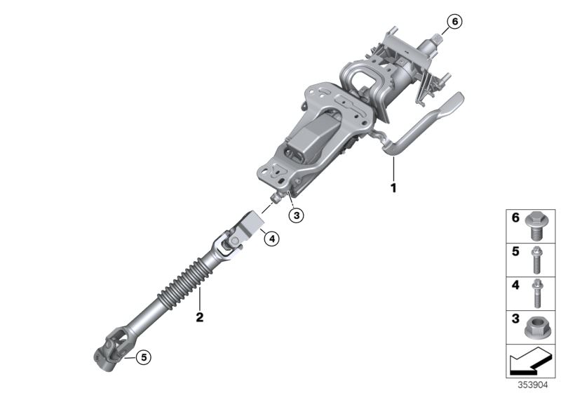 Picture board Manually adjust. steering column for the BMW 2 Series models  Original BMW spare parts from the electronic parts catalog (ETK) for BMW motor vehicles (car)   Hex Bolt, Hex nut, Hexalobular socket screw, Manually adjust. steering column, Stee