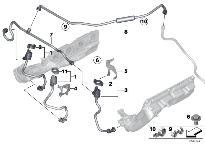 Picture board Fuel tank breather valve for the BMW 6 Series models  Original BMW spare parts from the electronic parts catalog (ETK) for BMW motor vehicles (car)   Bracket ventilation valve, Connecting line, Fuel Tank Breather Line, Fuel tank ventilation 