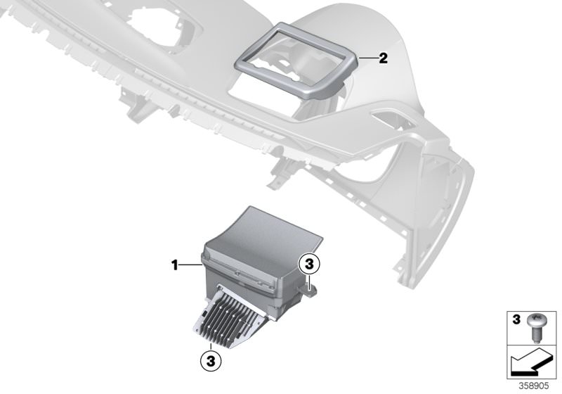 Illustration du Affichage tête-haute (HUD) pour les BMW X Série Modèles  Pièces de rechange d'origine BMW du catalogue de pièces électroniques (ETK) pour véhicules automobiles BMW (voiture)   Head-up display, Oval-head screw/washer assembly, Sound insulat