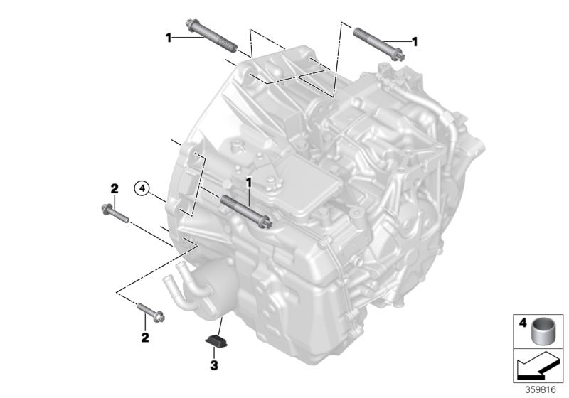 Bildtafel Getriebe Befestigung/Anbauteile für die BMW X Modelle  Original BMW Ersatzteile aus dem elektronischen Teilekatalog (ETK) für BMW Kraftfahrzeuge( Auto)    Passhülse, Sechsrundschraube, Torxschraube, Verschlusskappe