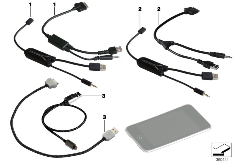 Illustration du Adaptateur de câble Apple iPod / iPhone pour les BMW 3 Série Modèles  Pièces de rechange d'origine BMW du catalogue de pièces électroniques (ETK) pour véhicules automobiles BMW (voiture) 