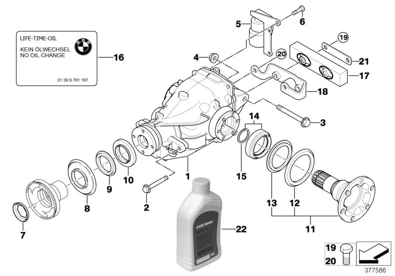 Picture board DIFFERENTIAL-DRIVE/OUTPUT for the BMW 3 Series models  Original BMW spare parts from the electronic parts catalog (ETK) for BMW motor vehicles (car)   BMW Synthetik OSP, Bracket, vibration absorber, Drive flange output, Dust plate, inner, Du