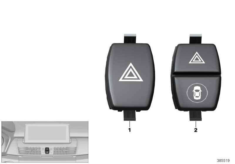 Picture board Switch, hazard warning system for the BMW 2 Series models  Original BMW spare parts from the electronic parts catalog (ETK) for BMW motor vehicles (car)   Switch, hazard warning system