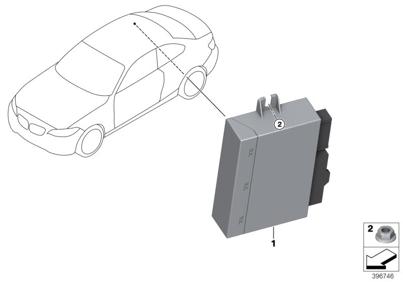 Picture board Control unit, soft top module for the BMW 2 Series models  Original BMW spare parts from the electronic parts catalog (ETK) for BMW motor vehicles (car)   Convertible-top module, Hex nut