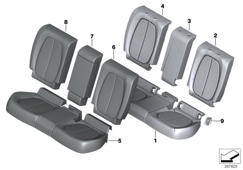 Illustration du Rembourr./garnissage siège arr. de base pour les BMW X Série Modèles  Pièces de rechange d'origine BMW du catalogue de pièces électroniques (ETK) pour véhicules automobiles BMW (voiture)   Cover backrest cloth, Cover backrest cloth right, 