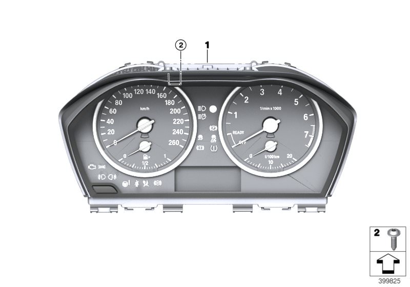 Picture board Instrument cluster for the BMW 2 Series models  Original BMW spare parts from the electronic parts catalog (ETK) for BMW motor vehicles (car)   Instrument cluster, Screw, self tapping