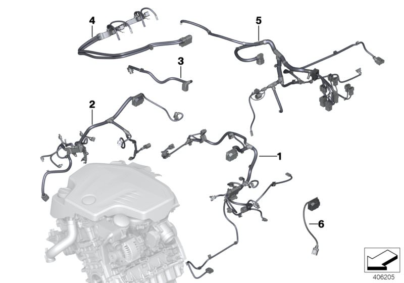 Picture board Engine wiring harness for the BMW 3 Series models  Original BMW spare parts from the electronic parts catalog (ETK) for BMW motor vehicles (car)   wiring harness, engine grbx. module, wiring harness, engine ignition module, Wiring harness,en