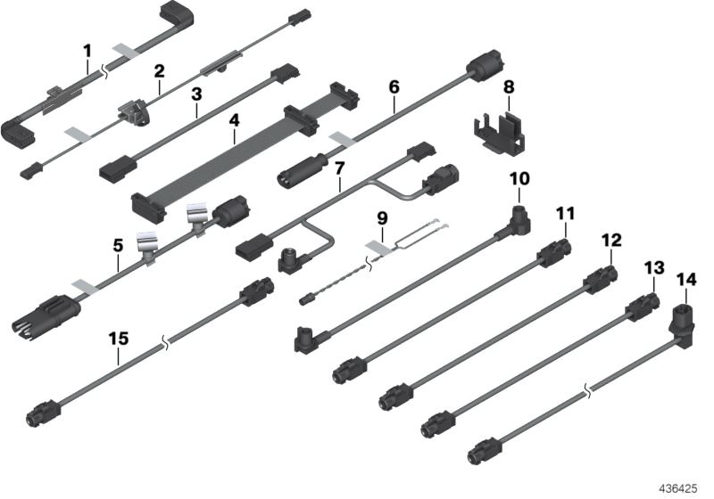 Picture board VARIOUS ADDITIONAL WIRING SETS for the BMW 3 Series models  Original BMW spare parts from the electronic parts catalog (ETK) for BMW motor vehicles (car)   Adapter lead, independent car heater, Cable of center loudspeaker, Connecting lead, C