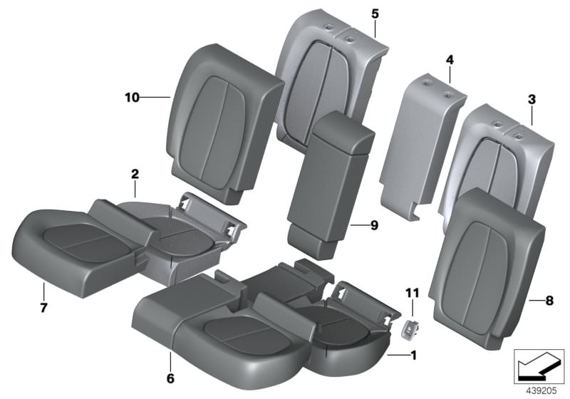 Picture board Seat, rear, cushion and cover for the BMW 2 Series models  Original BMW spare parts from the electronic parts catalog (ETK) for BMW motor vehicles (car)   COVER BACKREST CLOTH LEFT, COVER BACKREST CLOTH RIGHT, Cover isofix, Cover, backrest, 