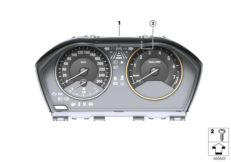 Picture board Instrument cluster for the BMW 1 Series models  Original BMW spare parts from the electronic parts catalog (ETK) for BMW motor vehicles (car)   Instrument cluster, Screw, self tapping