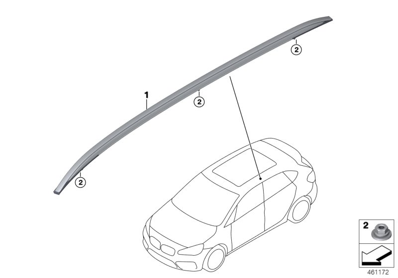 Picture board Retrofit, roof rails for the BMW 2 Series models  Original BMW spare parts from the electronic parts catalog (ETK) for BMW motor vehicles (car) 