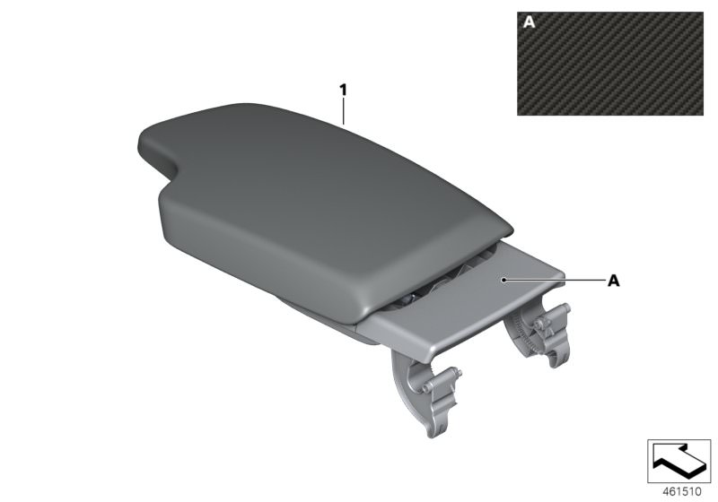 Picture board Armrest, Alcantara, front middle for the BMW 3 Series models  Original BMW spare parts from the electronic parts catalog (ETK) for BMW motor vehicles (car) 