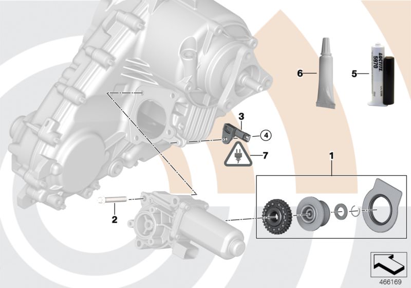 Illustration du Kit de réparation servomoteur pour les BMW X Série Modèles  Pièces de rechange d'origine BMW du catalogue de pièces électroniques (ETK) pour véhicules automobiles BMW (voiture)   ASA-Bolt, Grease GE, ISA screw, Liquid sealant, Loctite 5970