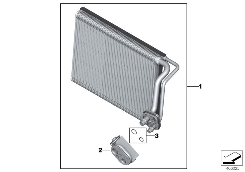 Picture board Evaporator / Expansion valve for the BMW 1 Series models  Original BMW spare parts from the electronic parts catalog (ETK) for BMW motor vehicles (car)   Evaporator, Expansion valve, Set, O-ring, heat exchanger/expans.valve