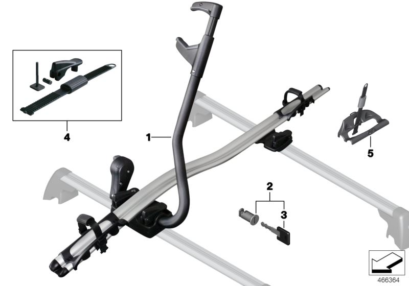 Illustration du Porte-bicyclette de cyclo-tourisme pour les BMW X Série Modèles  Pièces de rechange d'origine BMW du catalogue de pièces électroniques (ETK) pour véhicules automobiles BMW (voiture) 