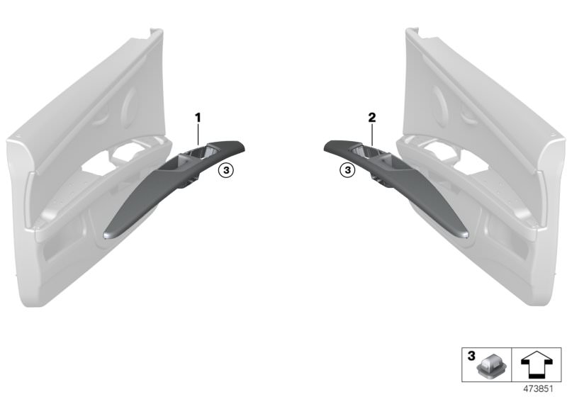 Picture board Armrest, front for the BMW 3 Series models  Original BMW spare parts from the electronic parts catalog (ETK) for BMW motor vehicles (car)   Armrest, front left, Armrest, front right, Plug-in retainer
