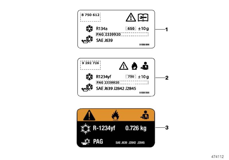 Picture board Label, coolant for the BMW 2 Series models  Original BMW spare parts from the electronic parts catalog (ETK) for BMW motor vehicles (car)   Label, coolant