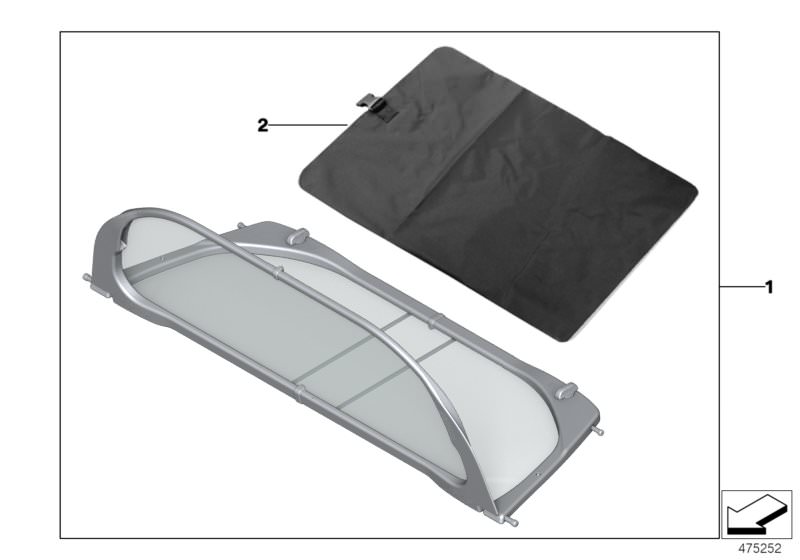 Picture board Wind deflector for the BMW 2 Series models  Original BMW spare parts from the electronic parts catalog (ETK) for BMW motor vehicles (car)   Bag, wind deflector, Wind deflector