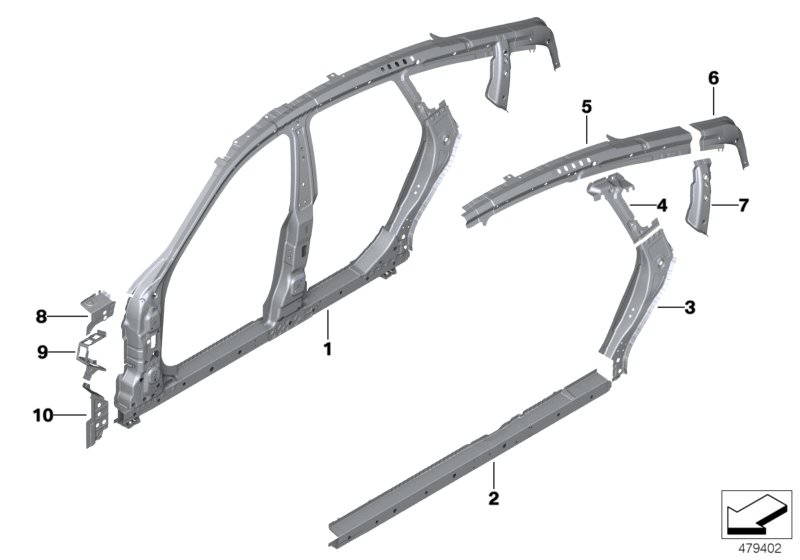 Picture board Side frame, middle for the BMW 6 Series models  Original BMW spare parts from the electronic parts catalog (ETK) for BMW motor vehicles (car)   Bulkhead plate, A-pillar right, Crash reinforcement, right, Reinforcement, entrance, left, Reinfo