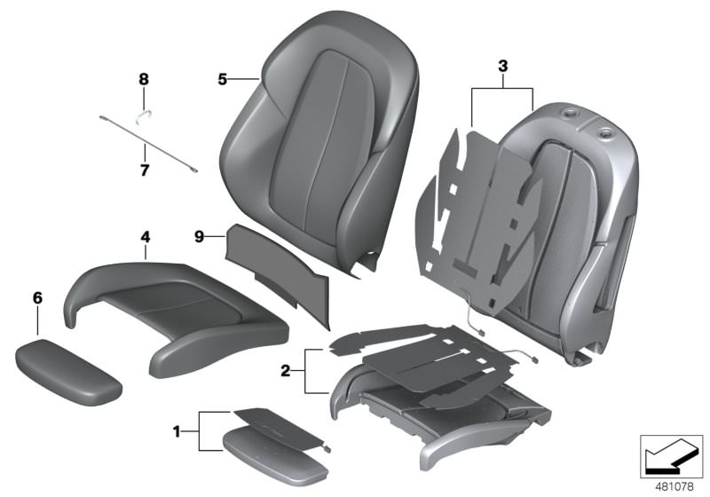 Picture board Seat, front, cushion &cover, sports seat for the BMW 2 Series models  Original BMW spare parts from the electronic parts catalog (ETK) for BMW motor vehicles (car)   Clamp, Cover Isofix leather, Cover thigh support, Leather cover sport backr