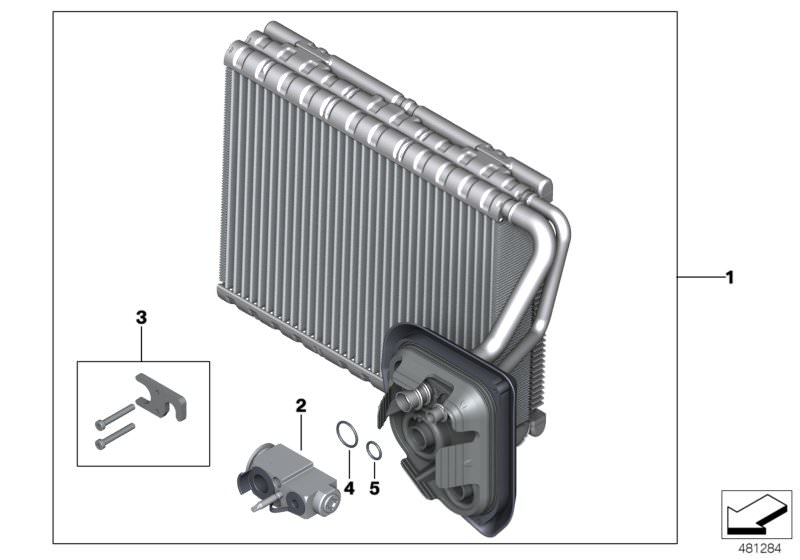 Picture board Evaporator / Expansion valve for the BMW 7 Series models  Original BMW spare parts from the electronic parts catalog (ETK) for BMW motor vehicles (car)   Evaporator, Expansion valve, Gasket ring, Installation kit, expansion valve