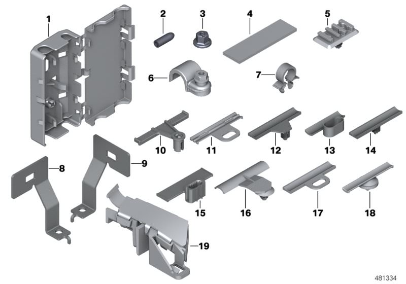Picture board Various cable holders for the BMW 2 Series models  Original BMW spare parts from the electronic parts catalog (ETK) for BMW motor vehicles (car)   Bracket plug terminal, Bracket, plug connection grey, Cable channel luggage compartment floor,