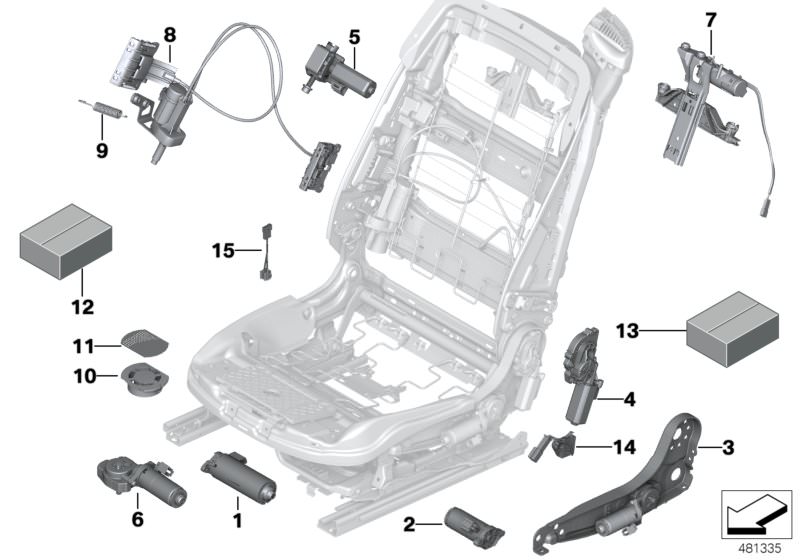 Picture board Seat, front, electrical system & drives for the BMW 6 Series models  Original BMW spare parts from the electronic parts catalog (ETK) for BMW motor vehicles (car)   Adapter cable, active seat, Drive, backrest angle adjustment, right, Drive, 